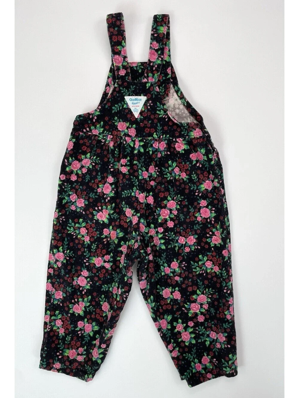VTG OshKosh Bgosh Black Floral Corduroy Overalls 3T Vestbak USA Made